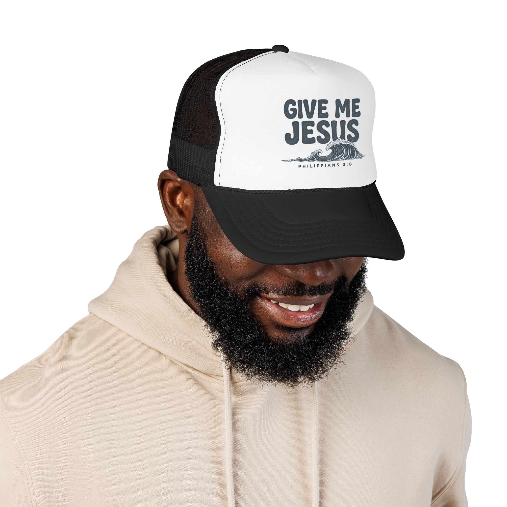 Give Me Jesus Foam Trucker Hat | Philippians 2:8 Christian Faith Design