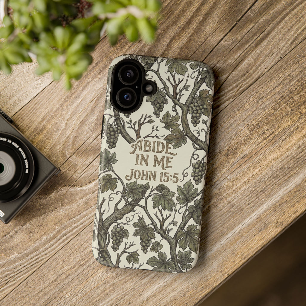 True Vine" Christian Phone Case | John 15 Scripture Art, Earthy Green Botanical Pattern, Nature Faith Gift, Bible Verse Cover