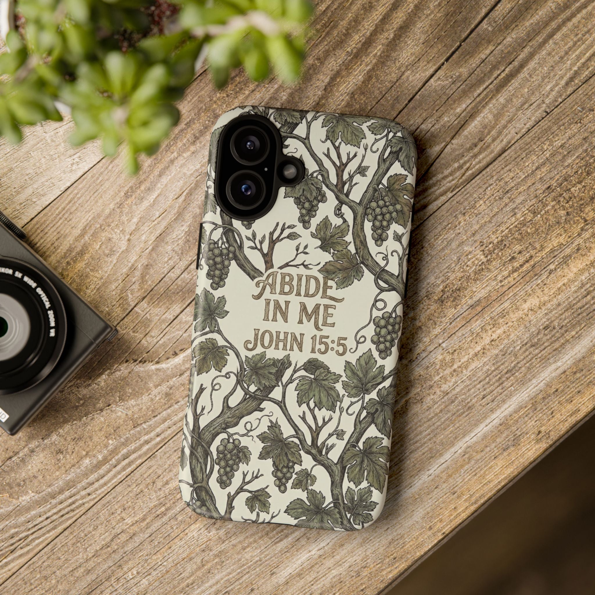 True Vine" Christian Phone Case | John 15 Scripture Art, Earthy Green Botanical Pattern, Nature Faith Gift, Bible Verse Cover