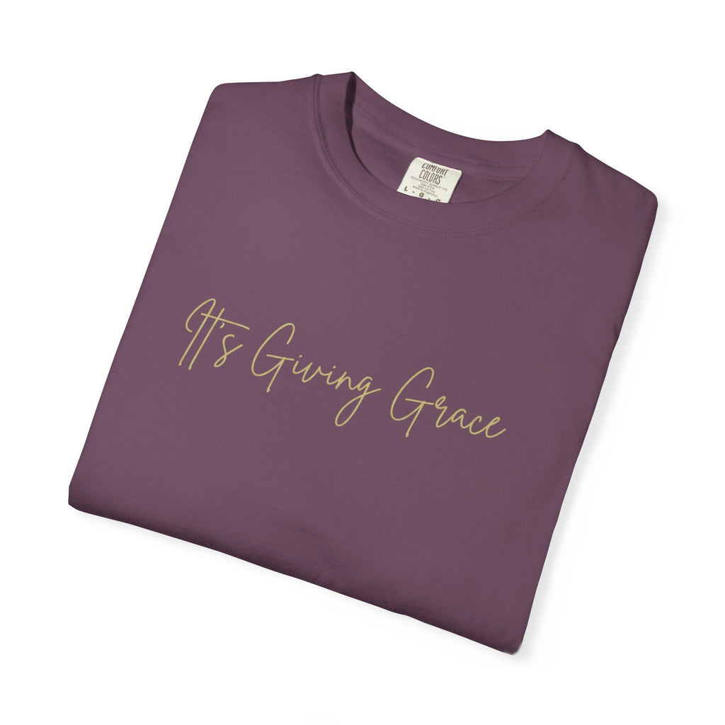 It's Giving Grace Shirt, Handwritten Script Tee, Trendy Christian Apparel, Cream Text T-Shirt, Faith Based Gift for Her