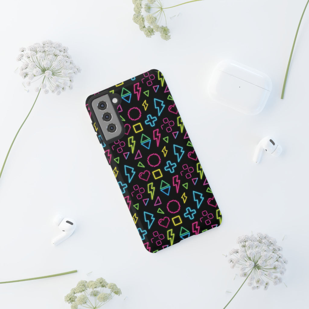 Electric Savior" Retro 90s Christian Phone Case | Neon Synthwave Pixel Art, Lightning Cross & Geometric Design, Bold Faith Gift