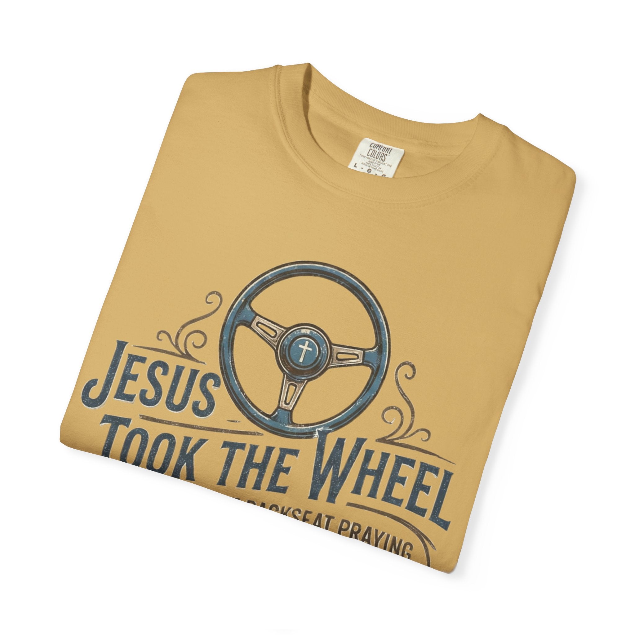 Jesus Took the Wheel steering wheel and vintage truck T-shirt | Christian faith shirt