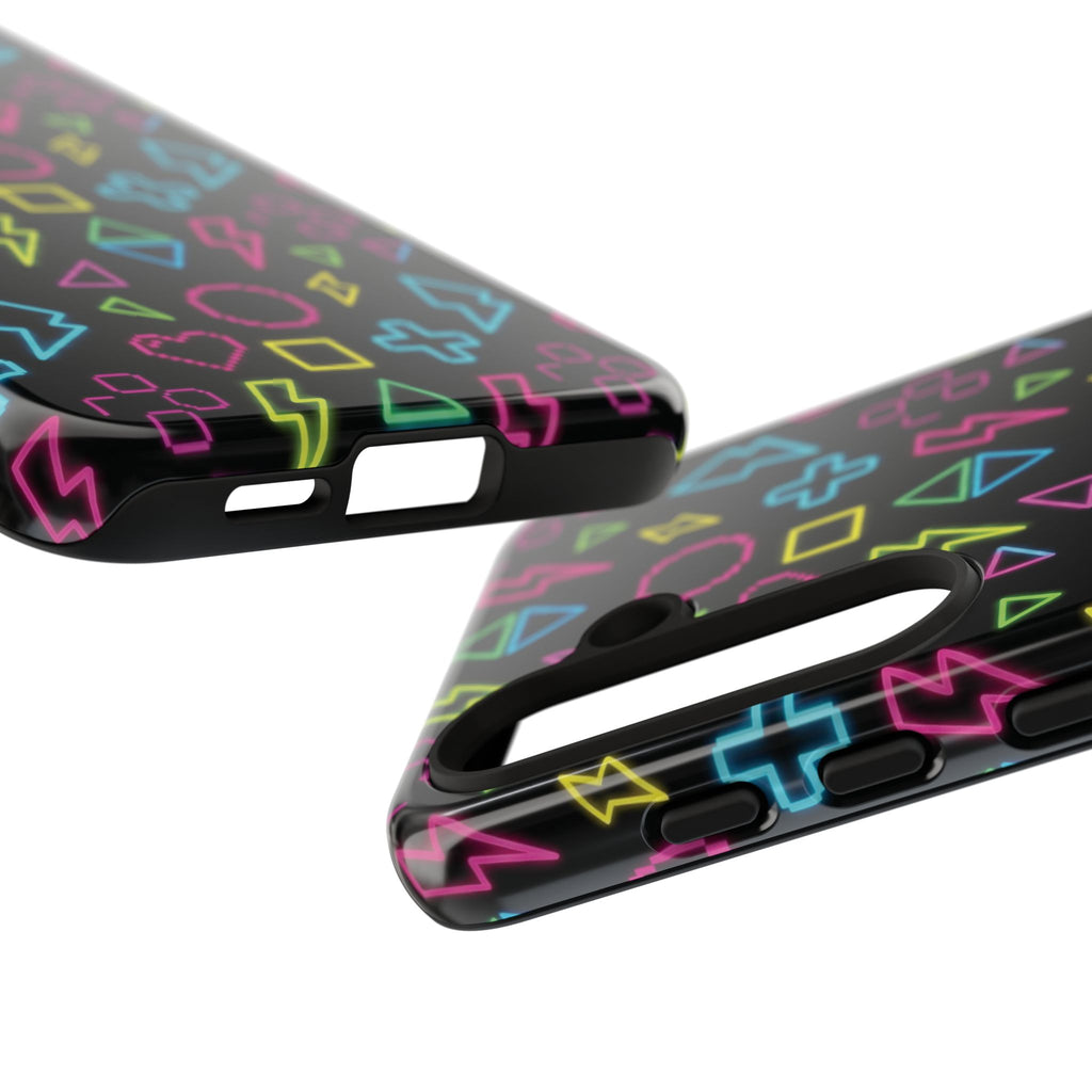 Electric Savior" Retro 90s Christian Phone Case | Neon Synthwave Pixel Art, Lightning Cross & Geometric Design, Bold Faith Gift