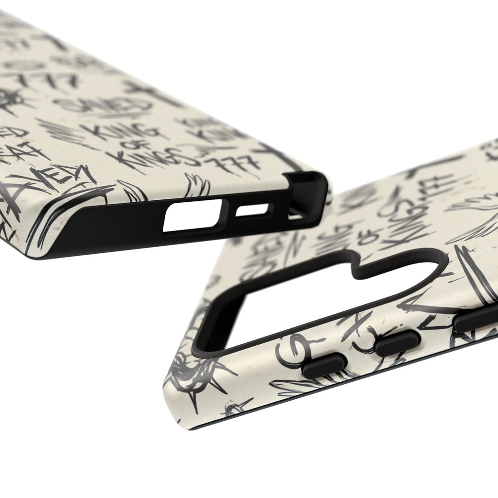Christian Graffiti Phone Case | "Saved" & "King of Kings" Doodle Art, Urban Streetwear Faith Cover, Modern Religious Sketch Design
