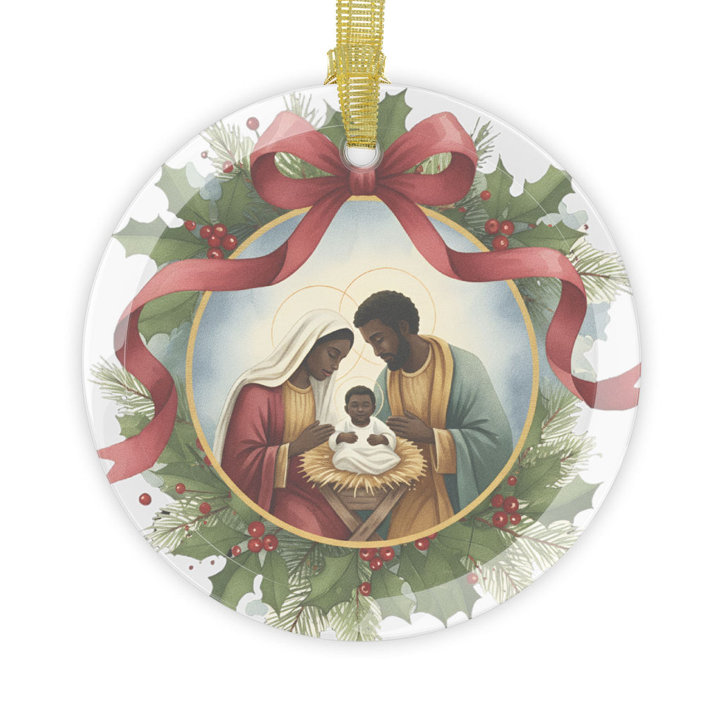 African American Nativity Glass Ornament Holy Family Christmas Decor One-Sided Print Beveled Glass Keepsake Religious Gift