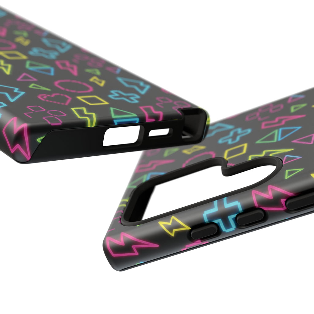Electric Savior" Retro 90s Christian Phone Case | Neon Synthwave Pixel Art, Lightning Cross & Geometric Design, Bold Faith Gift