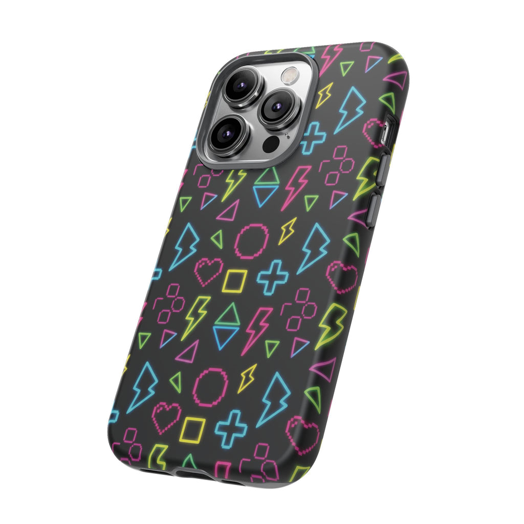 Electric Savior" Retro 90s Christian Phone Case | Neon Synthwave Pixel Art, Lightning Cross & Geometric Design, Bold Faith Gift