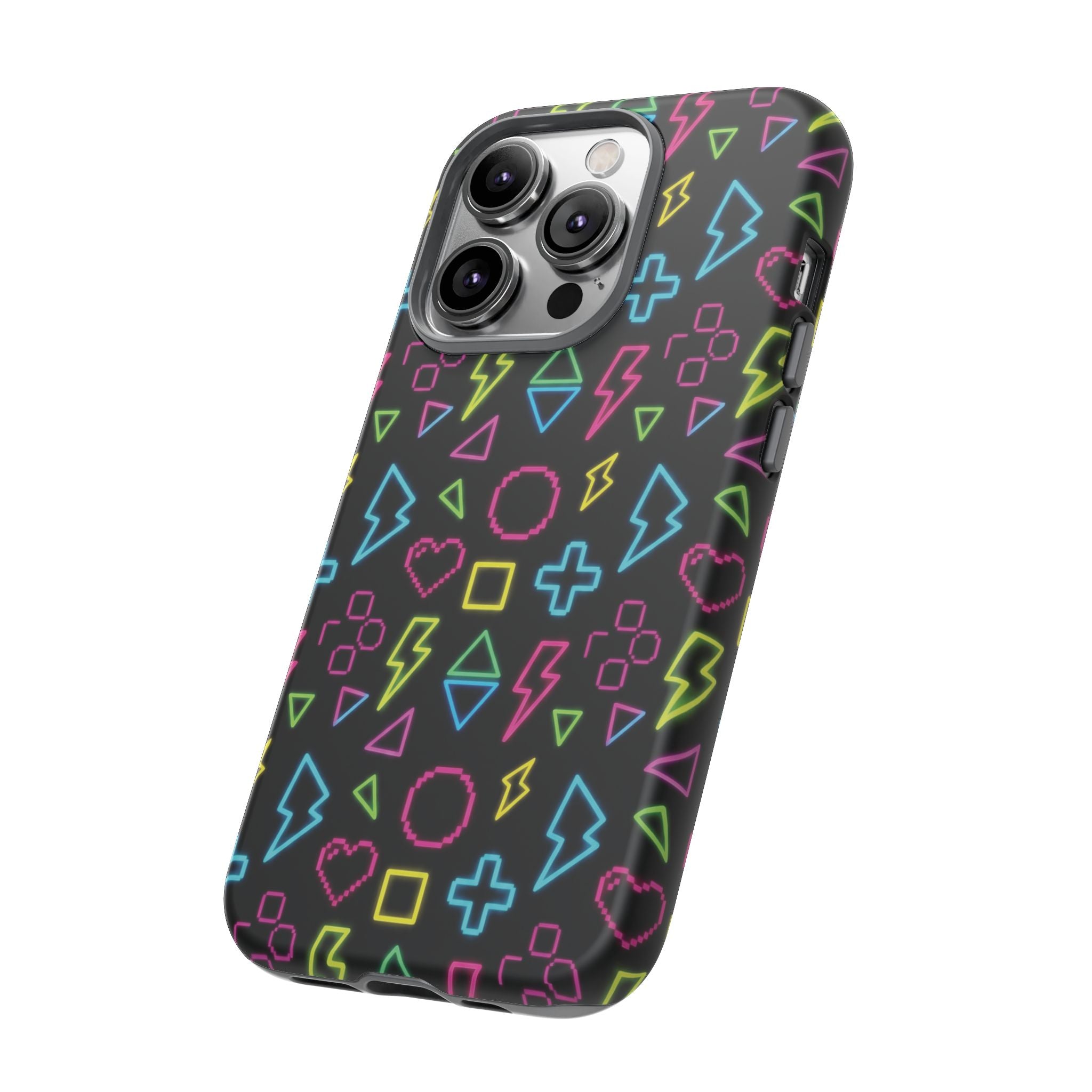 Electric Savior" Retro 90s Christian Phone Case | Neon Synthwave Pixel Art, Lightning Cross & Geometric Design, Bold Faith Gift