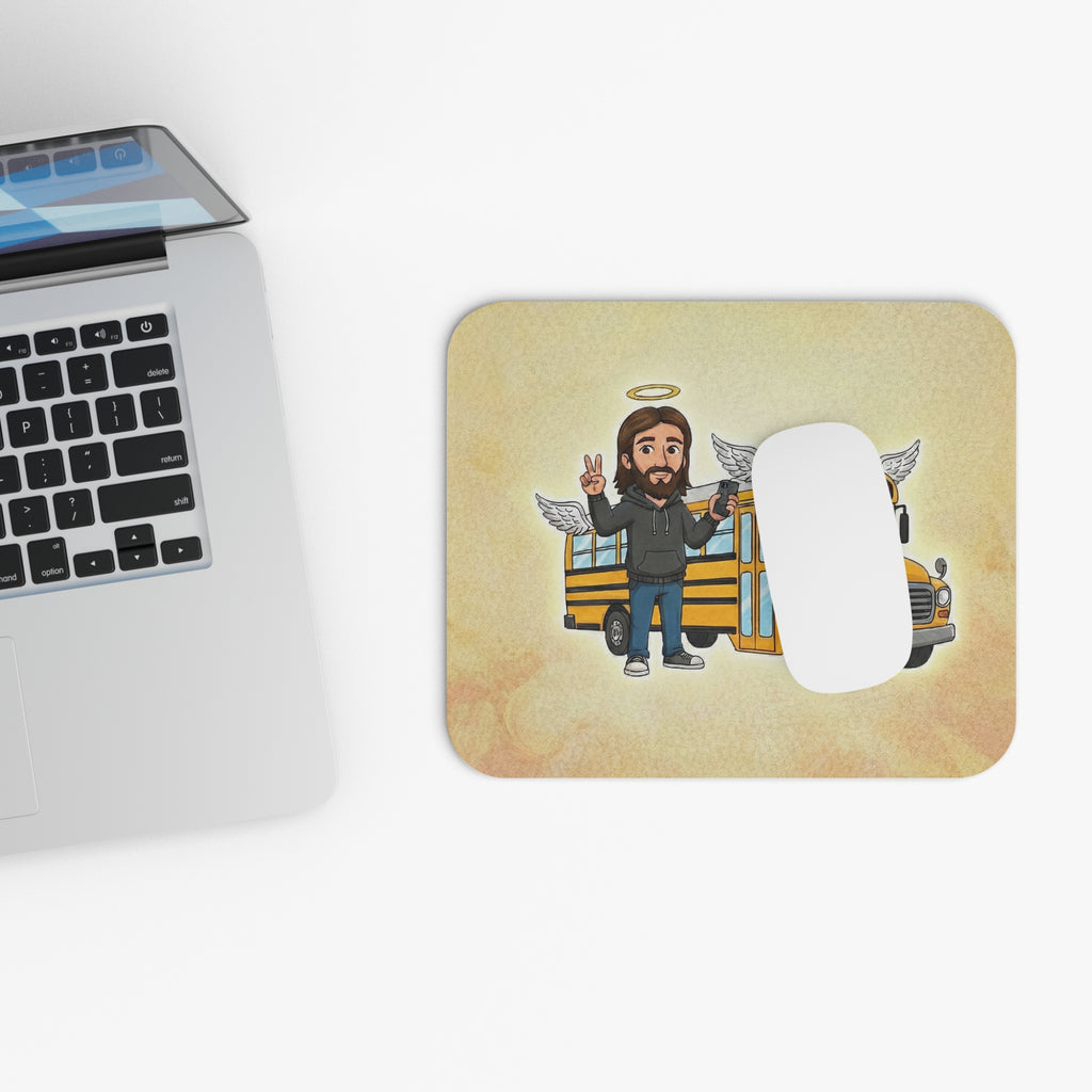 Jesus with Angel School Bus Mouse Pad | Christian Faith Desk Accessory