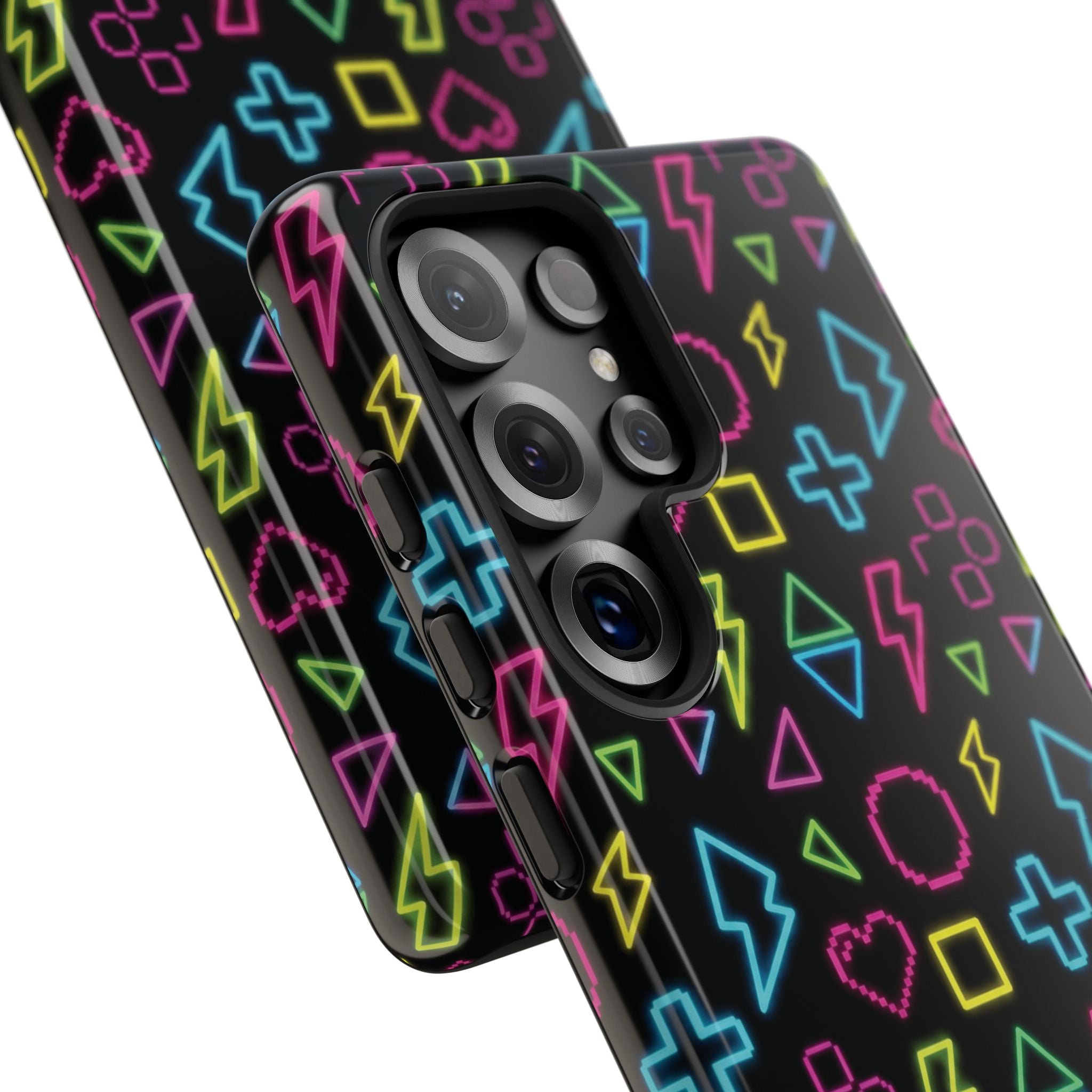 Electric Savior" Retro 90s Christian Phone Case | Neon Synthwave Pixel Art, Lightning Cross & Geometric Design, Bold Faith Gift