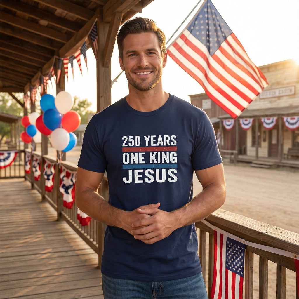 America 250 One King Jesus Shirt, 250 Years Christian T Shirt, Patriotic Faith Tee, Fourth of July Church Shirt, 1776 2026 Gift