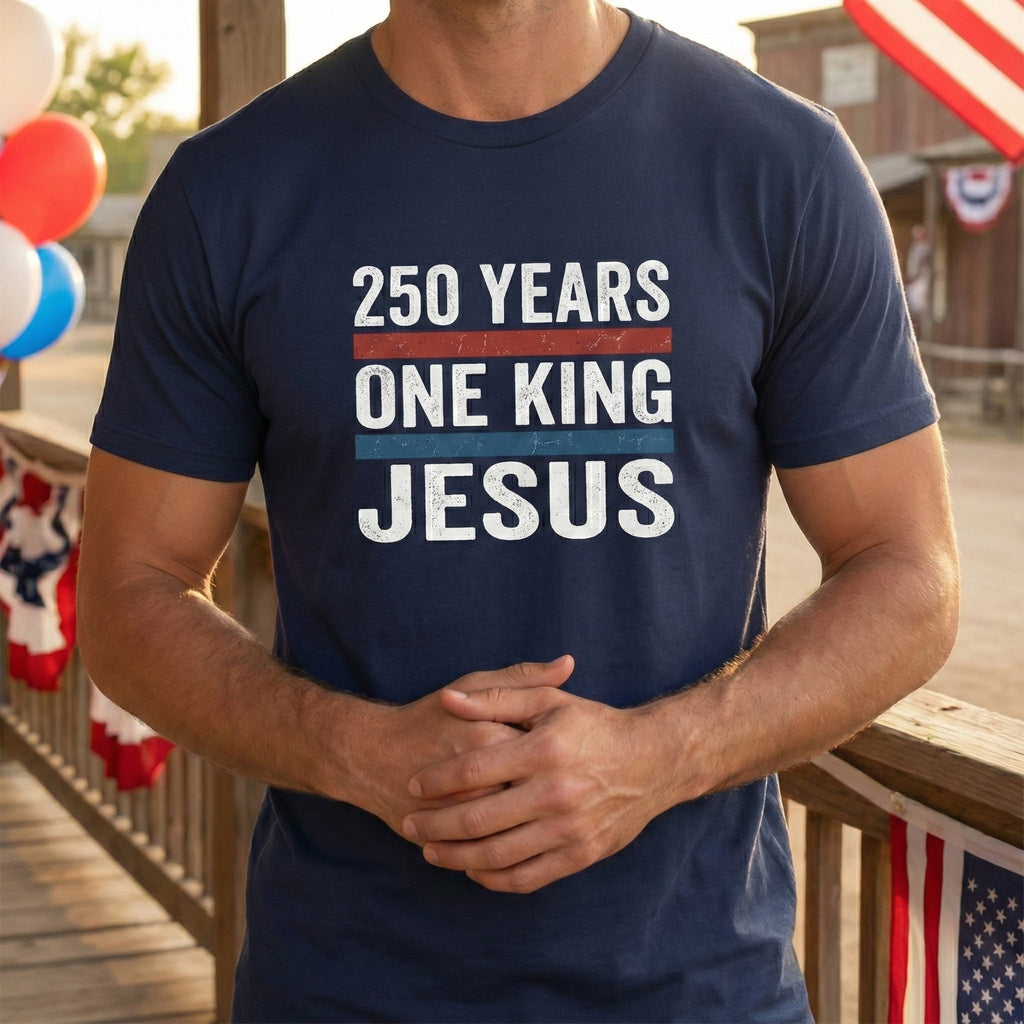 America 250 One King Jesus Shirt, 250 Years Christian T Shirt, Patriotic Faith Tee, Fourth of July Church Shirt, 1776 2026 Gift