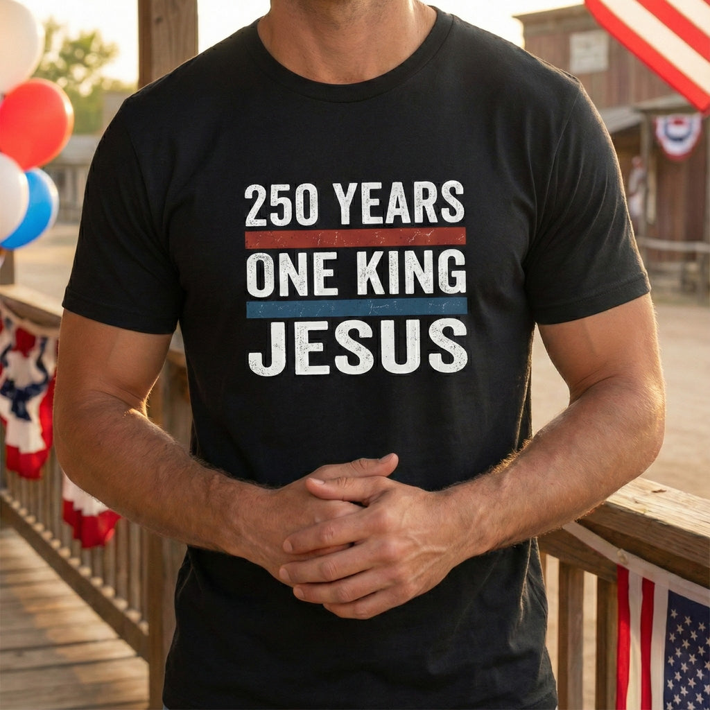 America 250 One King Jesus Shirt, 250 Years Christian T Shirt, Patriotic Faith Tee, Fourth of July Church Shirt, 1776 2026 Gift