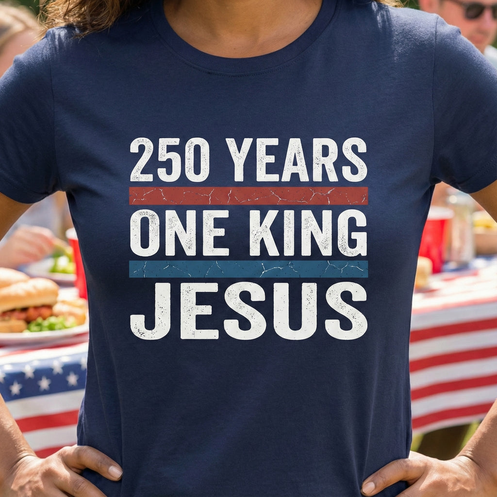 America 250 One King Jesus Shirt, 250 Years Christian T Shirt, Patriotic Faith Tee, Fourth of July Church Shirt, 1776 2026 Gift