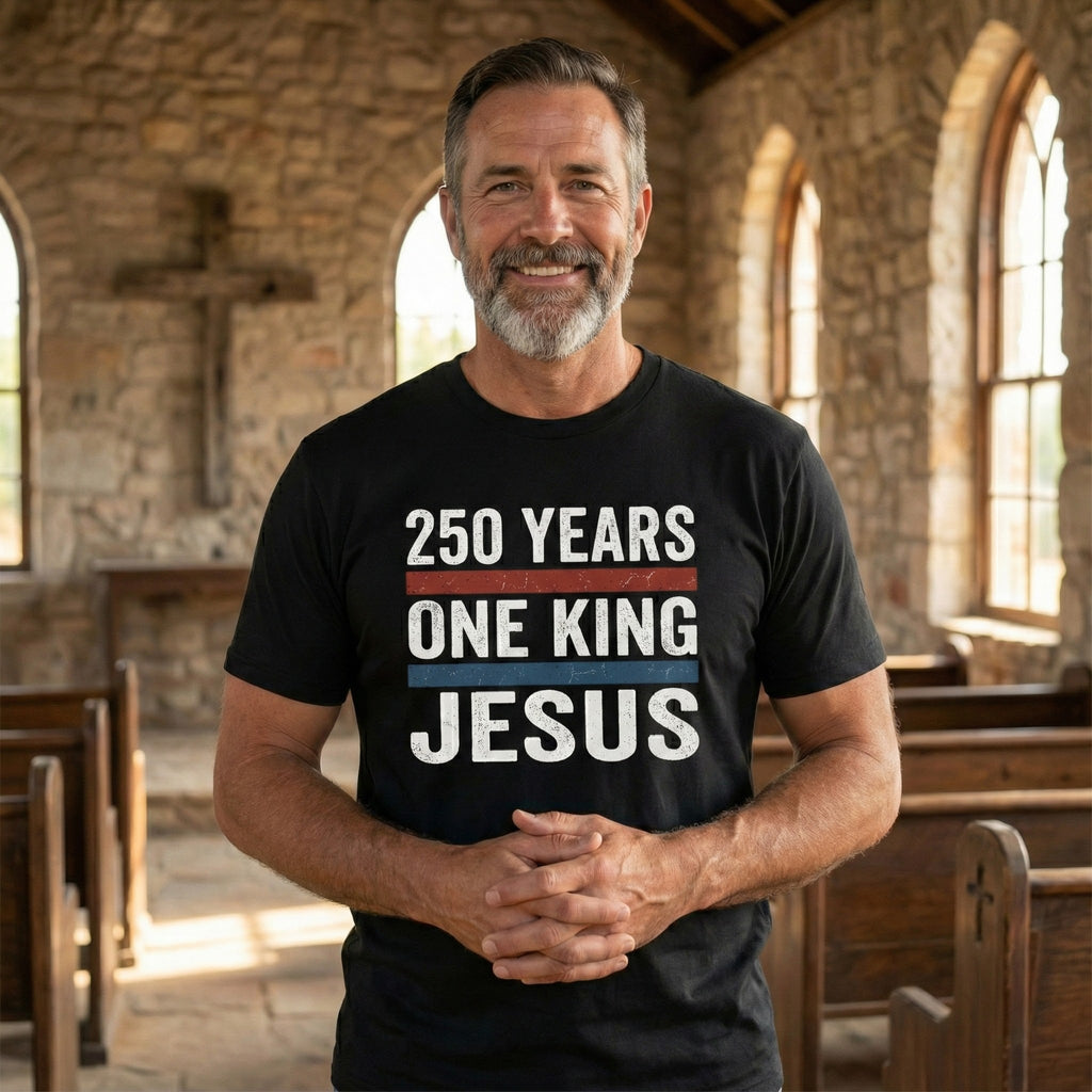 America 250 One King Jesus Shirt, 250 Years Christian T Shirt, Patriotic Faith Tee, Fourth of July Church Shirt, 1776 2026 Gift