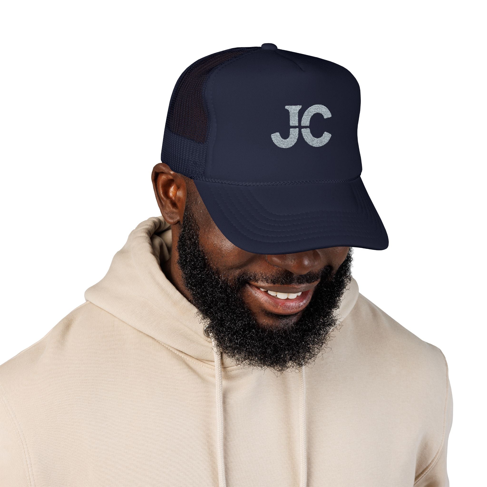 JC Jesus Christ Trucker Hat, Embroidered Faith Hat, White Mesh Snapback, Minimal Christian Hat, Everyday Streetwear Gift