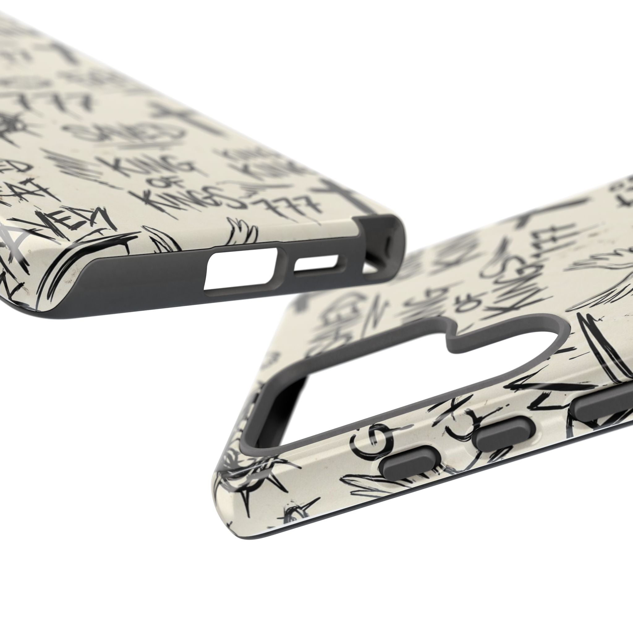 Christian Graffiti Phone Case | "Saved" & "King of Kings" Doodle Art, Urban Streetwear Faith Cover, Modern Religious Sketch Design