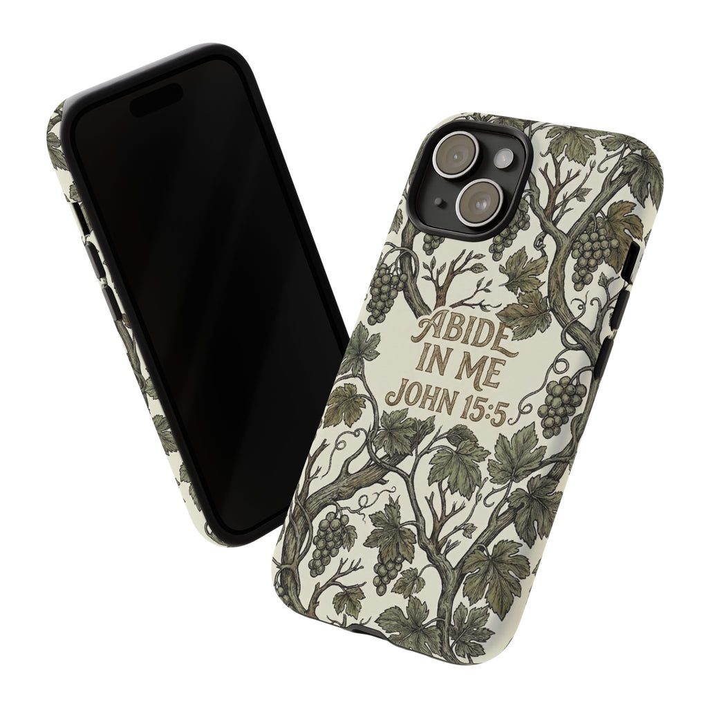True Vine" Christian Phone Case | John 15 Scripture Art, Earthy Green Botanical Pattern, Nature Faith Gift, Bible Verse Cover