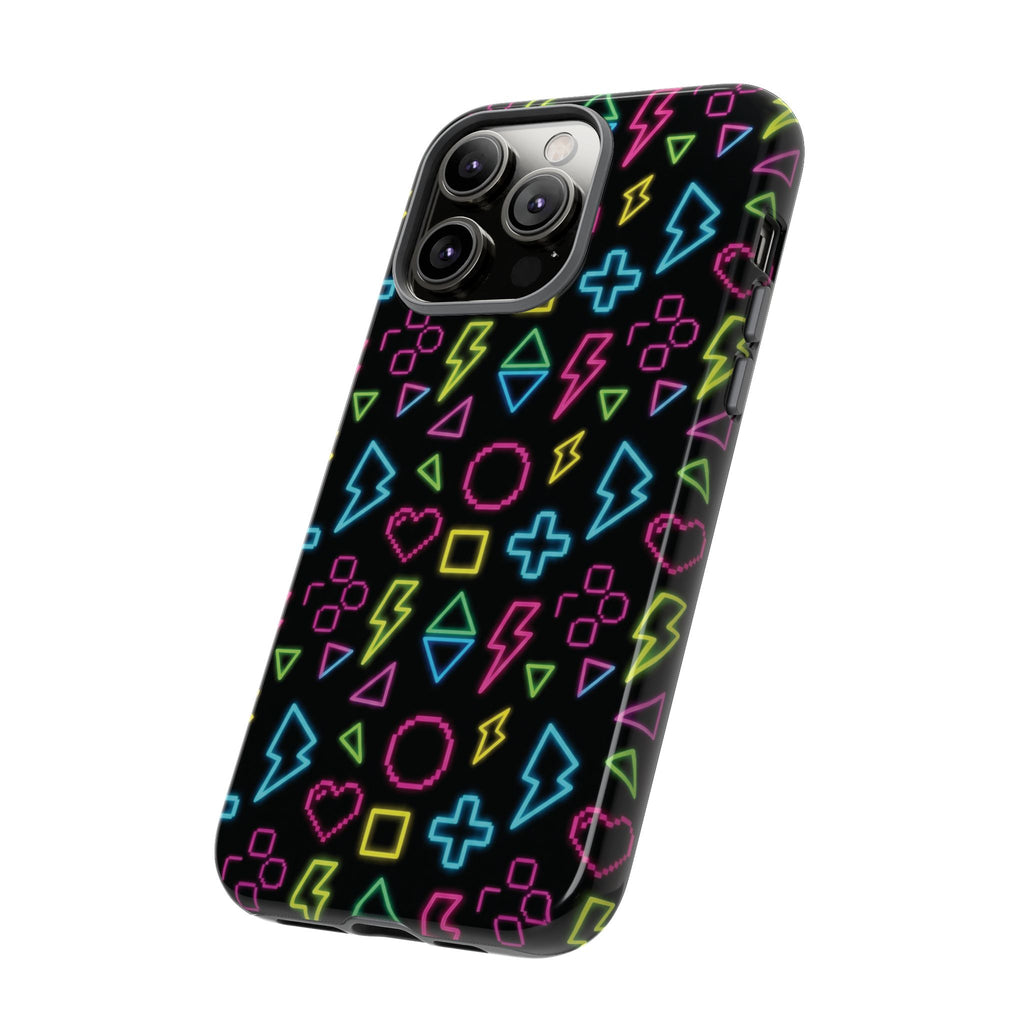 Electric Savior" Retro 90s Christian Phone Case | Neon Synthwave Pixel Art, Lightning Cross & Geometric Design, Bold Faith Gift