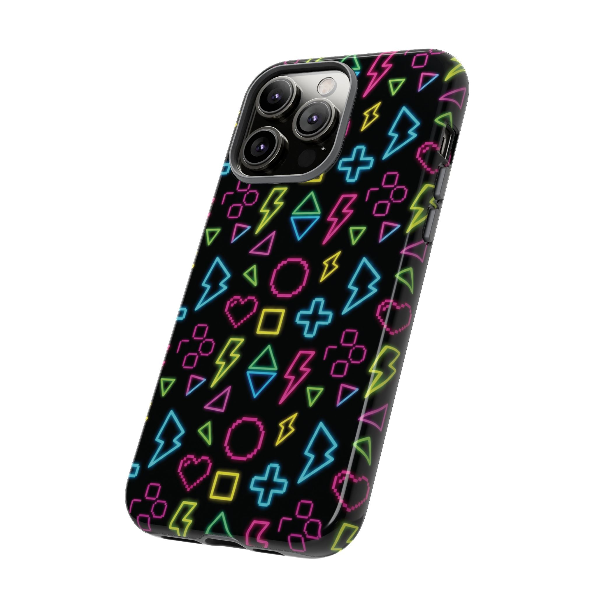 Electric Savior" Retro 90s Christian Phone Case | Neon Synthwave Pixel Art, Lightning Cross & Geometric Design, Bold Faith Gift