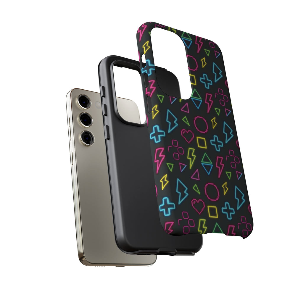 Electric Savior" Retro 90s Christian Phone Case | Neon Synthwave Pixel Art, Lightning Cross & Geometric Design, Bold Faith Gift