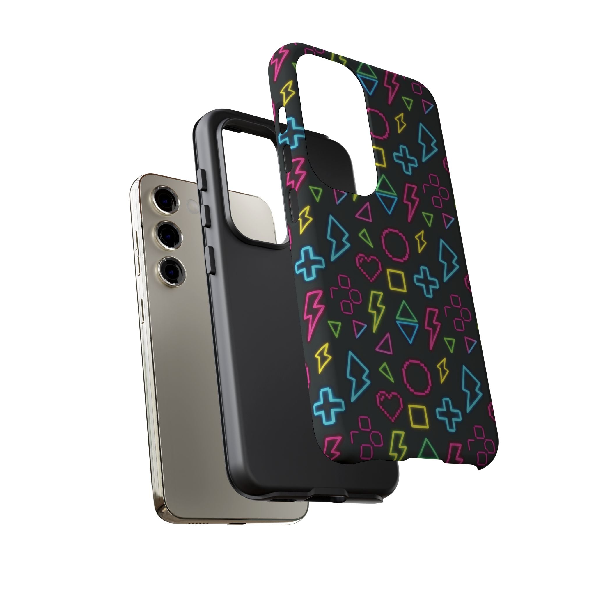 Electric Savior" Retro 90s Christian Phone Case | Neon Synthwave Pixel Art, Lightning Cross & Geometric Design, Bold Faith Gift