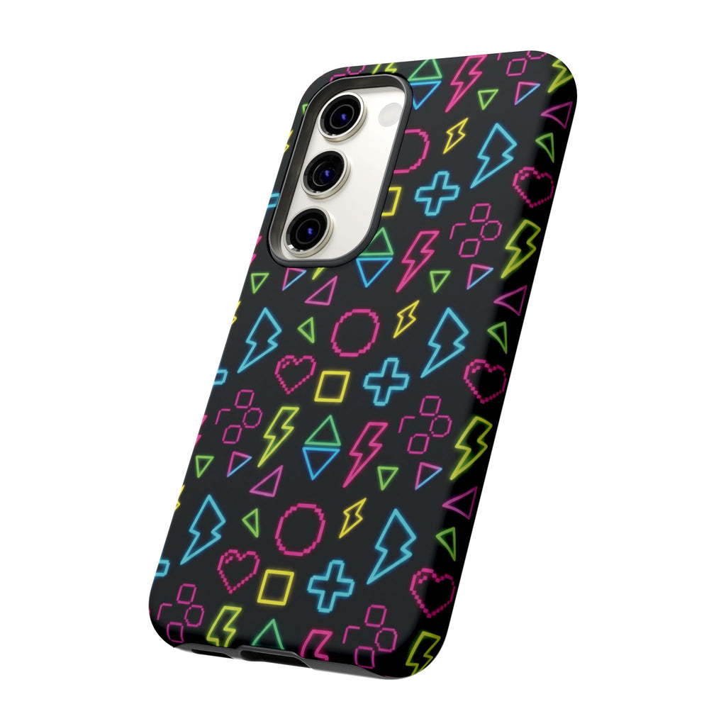 Electric Savior" Retro 90s Christian Phone Case | Neon Synthwave Pixel Art, Lightning Cross & Geometric Design, Bold Faith Gift