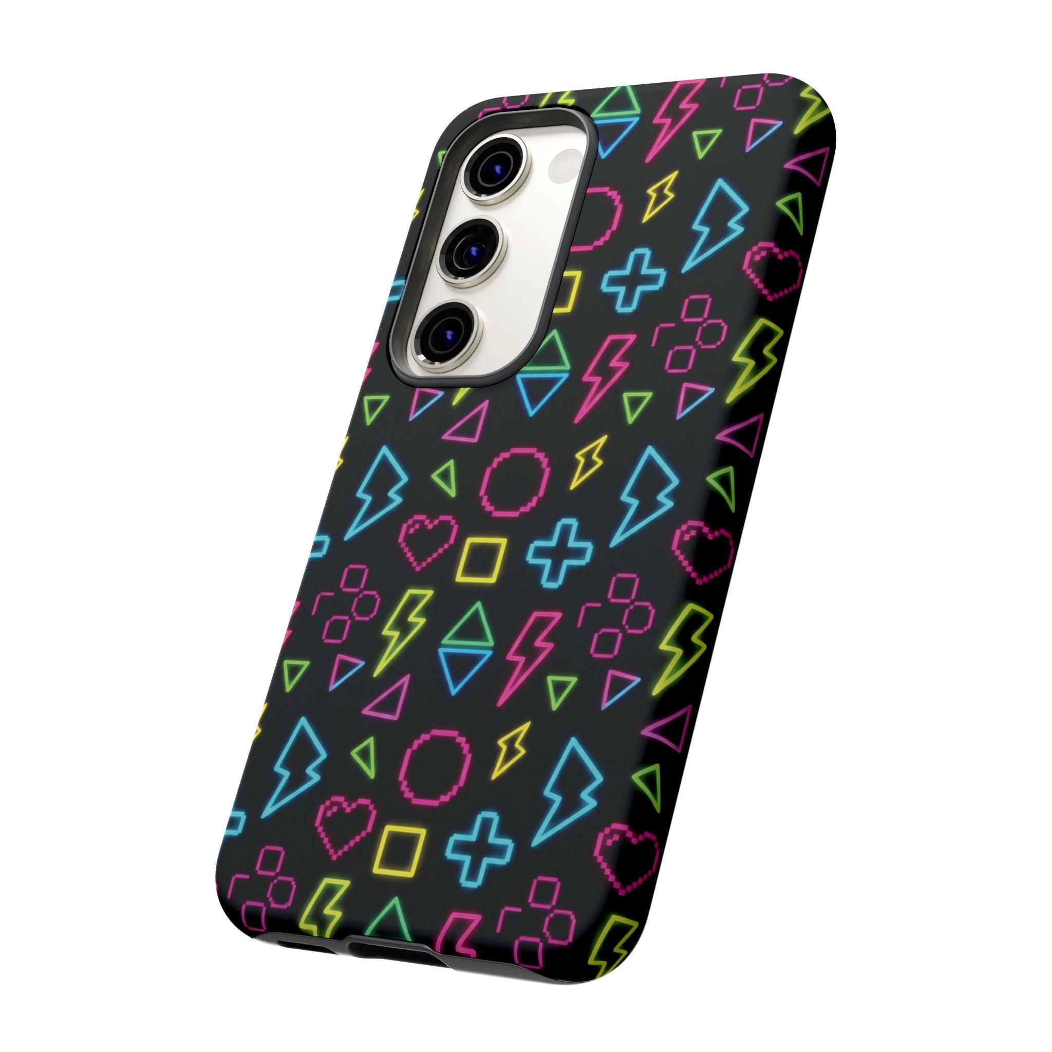 Electric Savior" Retro 90s Christian Phone Case | Neon Synthwave Pixel Art, Lightning Cross & Geometric Design, Bold Faith Gift