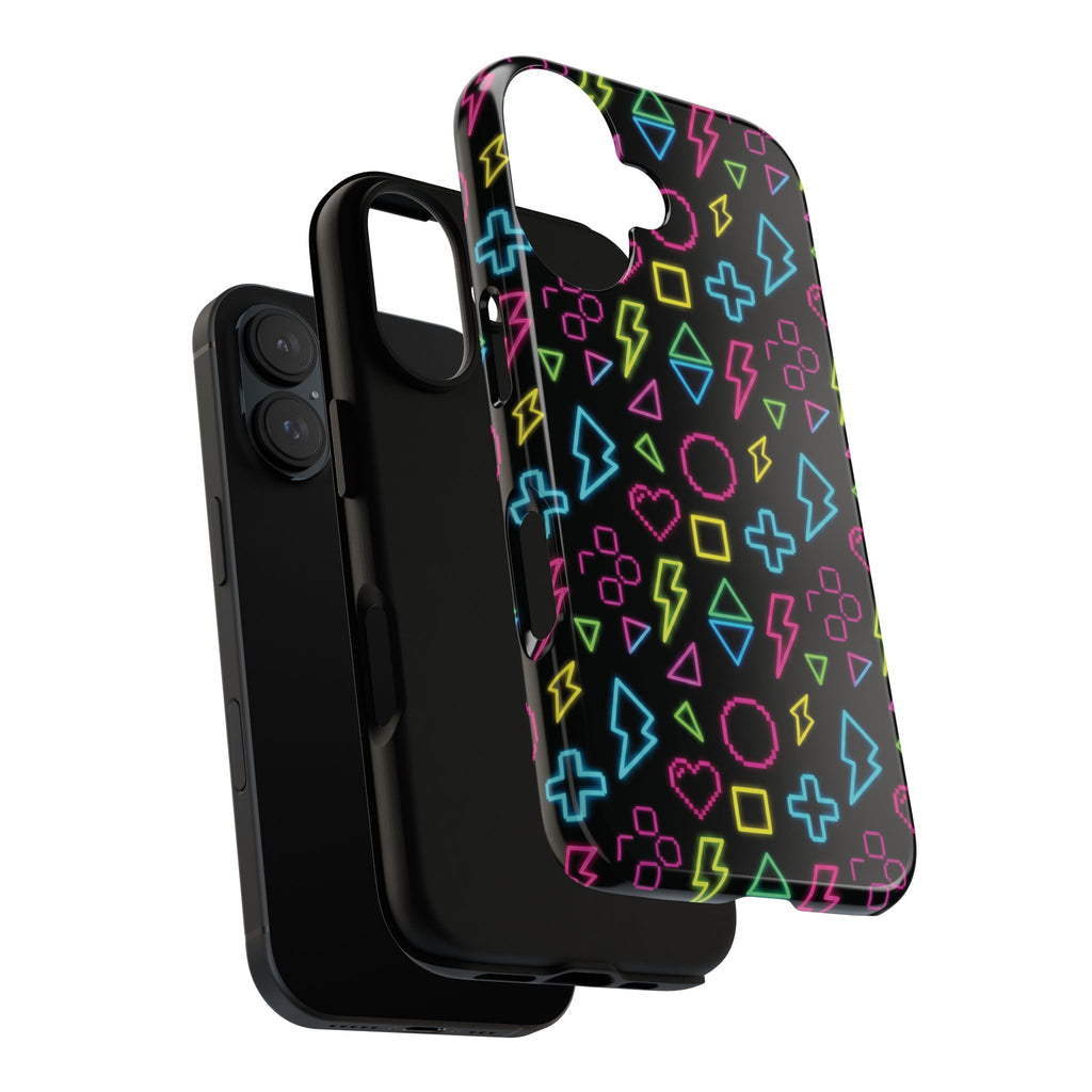 Electric Savior" Retro 90s Christian Phone Case | Neon Synthwave Pixel Art, Lightning Cross & Geometric Design, Bold Faith Gift