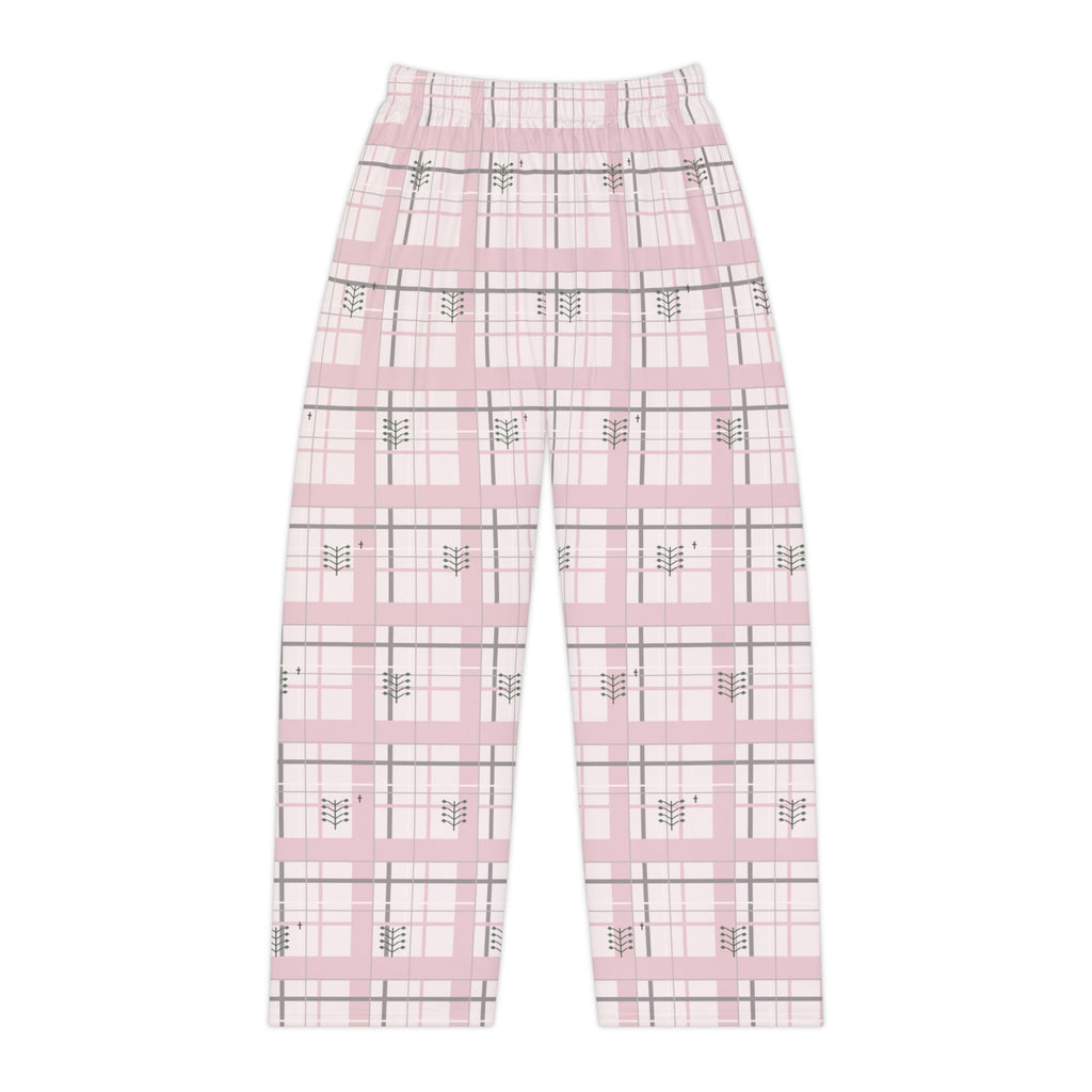 Botanical Cross Pink Plaid Pajama Pants
