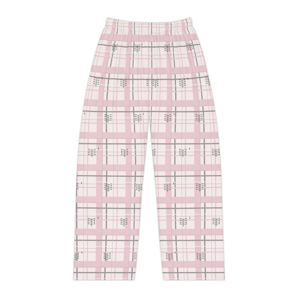 Botanical Cross Pink Plaid Pajama Pants