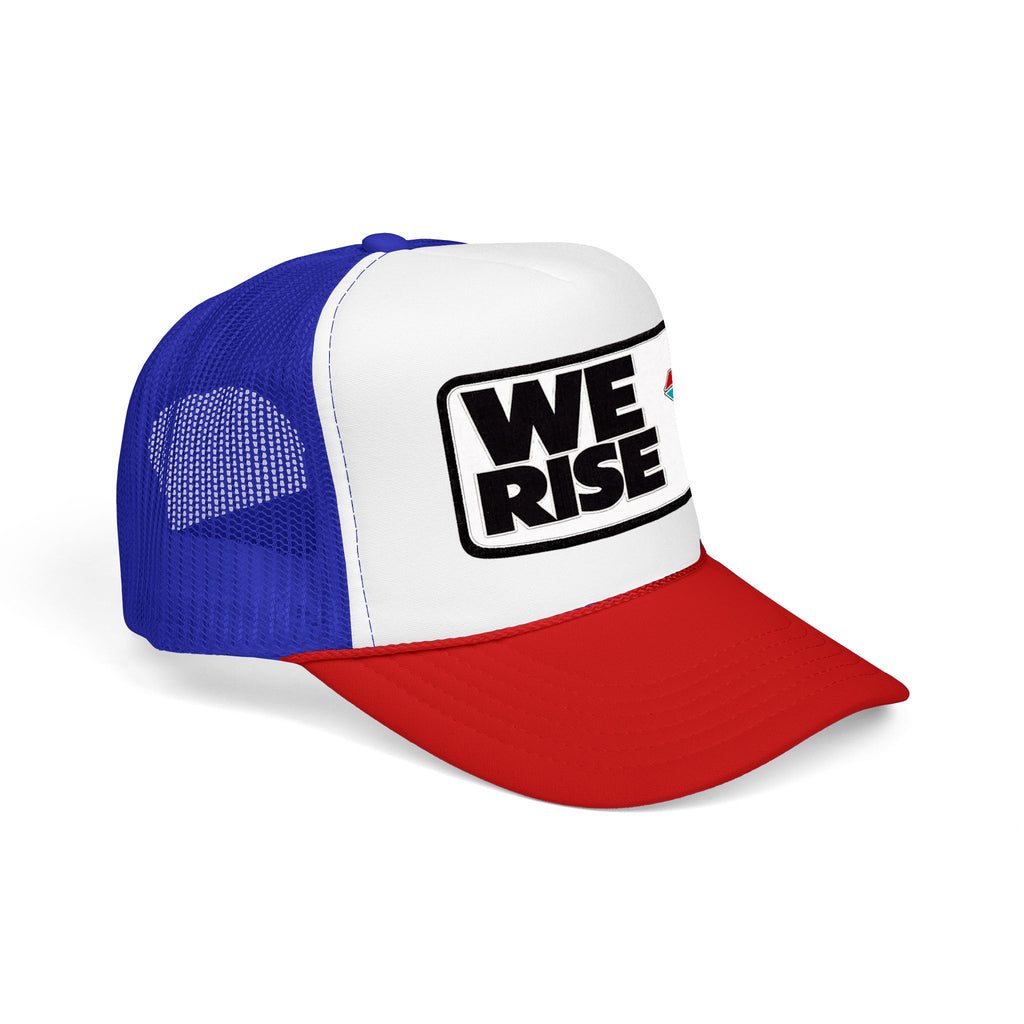 Christian Trucker Hat, We Rise Foam Hat, Retro Soccer Fan Cap, Faith Patch Hat, Stadium Style Christian Cap