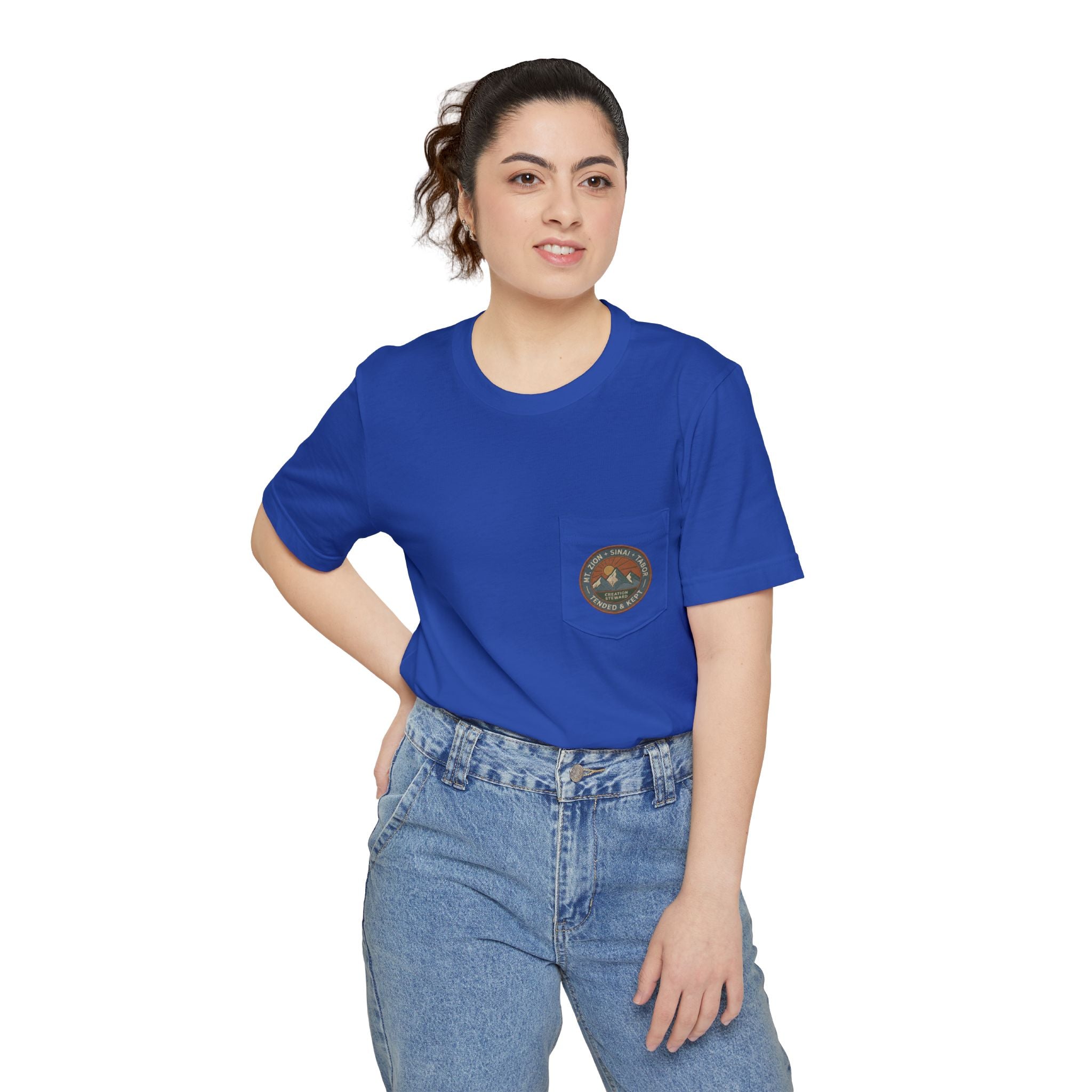 Christian Hiking Pocket Tee, Tended and Kept Badge Shirt, Creation Steward Graphic, Mt Zion Sinai Tabor, National Park Style Tee