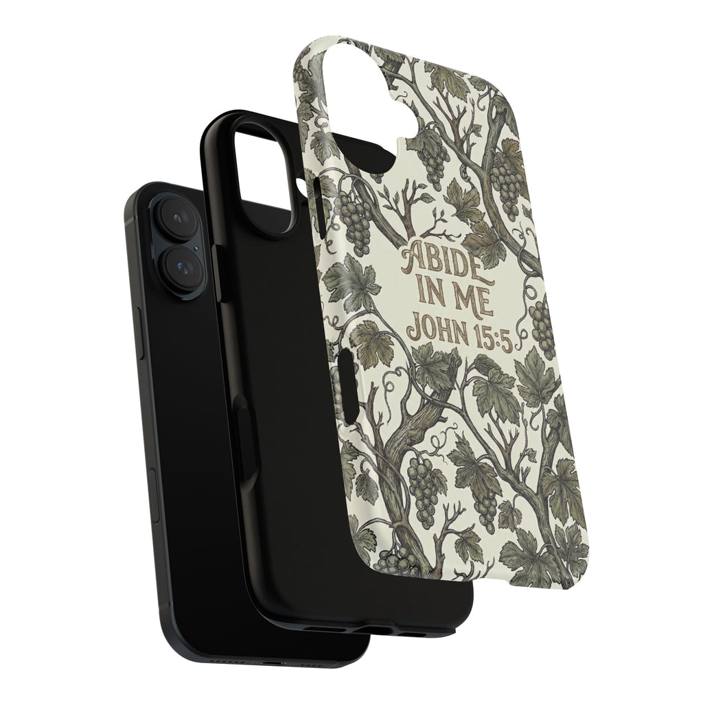 True Vine" Christian Phone Case | John 15 Scripture Art, Earthy Green Botanical Pattern, Nature Faith Gift, Bible Verse Cover