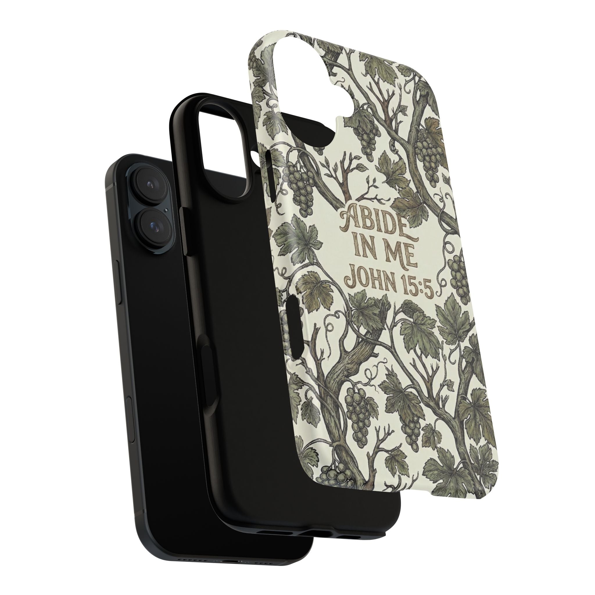 True Vine" Christian Phone Case | John 15 Scripture Art, Earthy Green Botanical Pattern, Nature Faith Gift, Bible Verse Cover