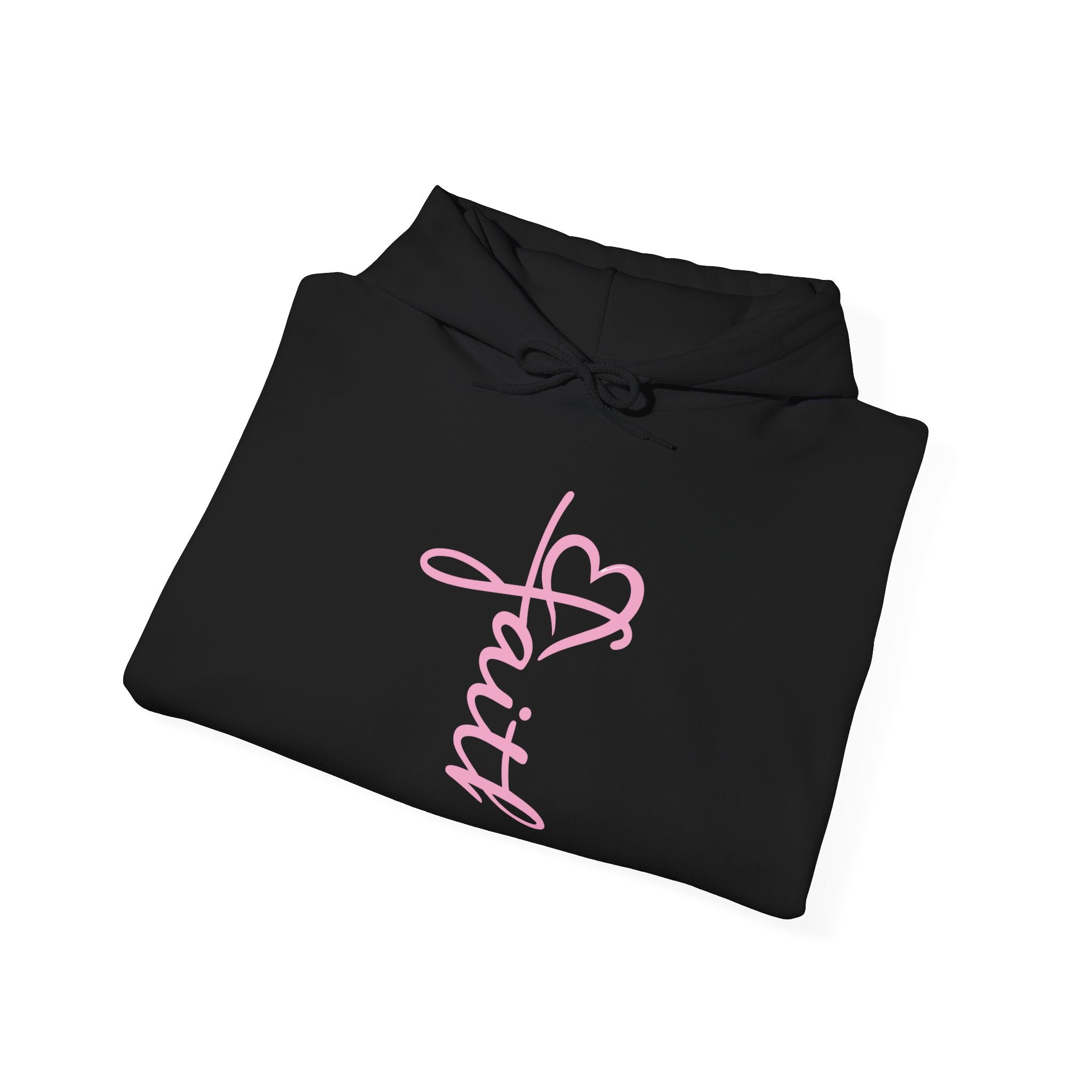 Faith script with heart Hoodie | White vertical faith design