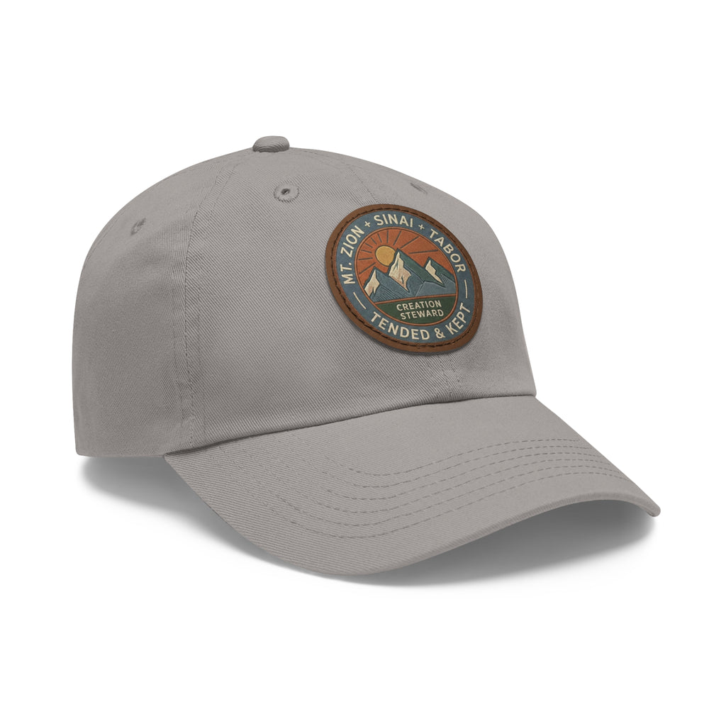 Leather Patch Dad Hat, Christian Mountain Cap, Genesis 2 15 Tended and Kept, Creation Care Outdoor Hat, Gift For Him