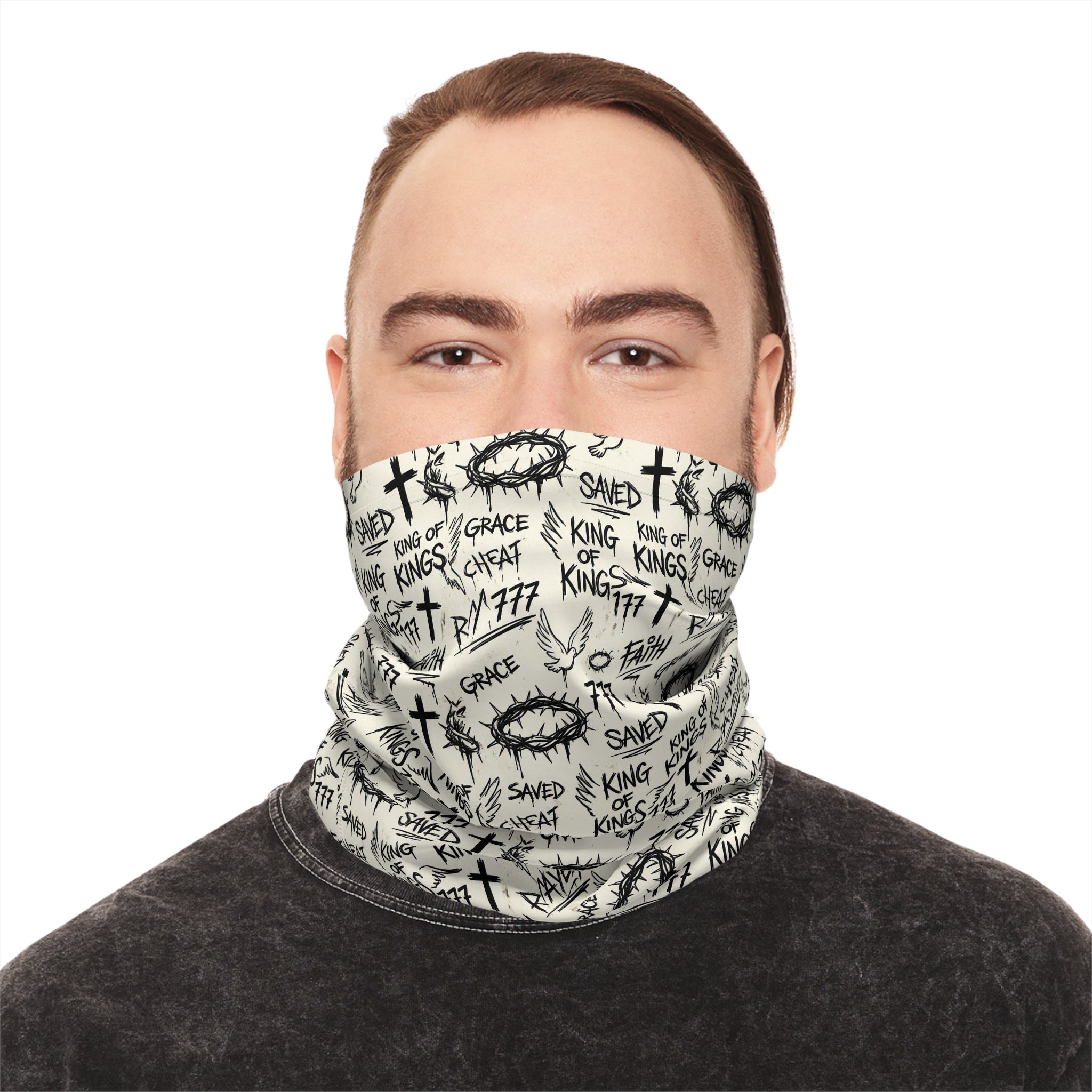 Christian Faith Graffiti Neck Gaiter | Scripture Cross Crown Design