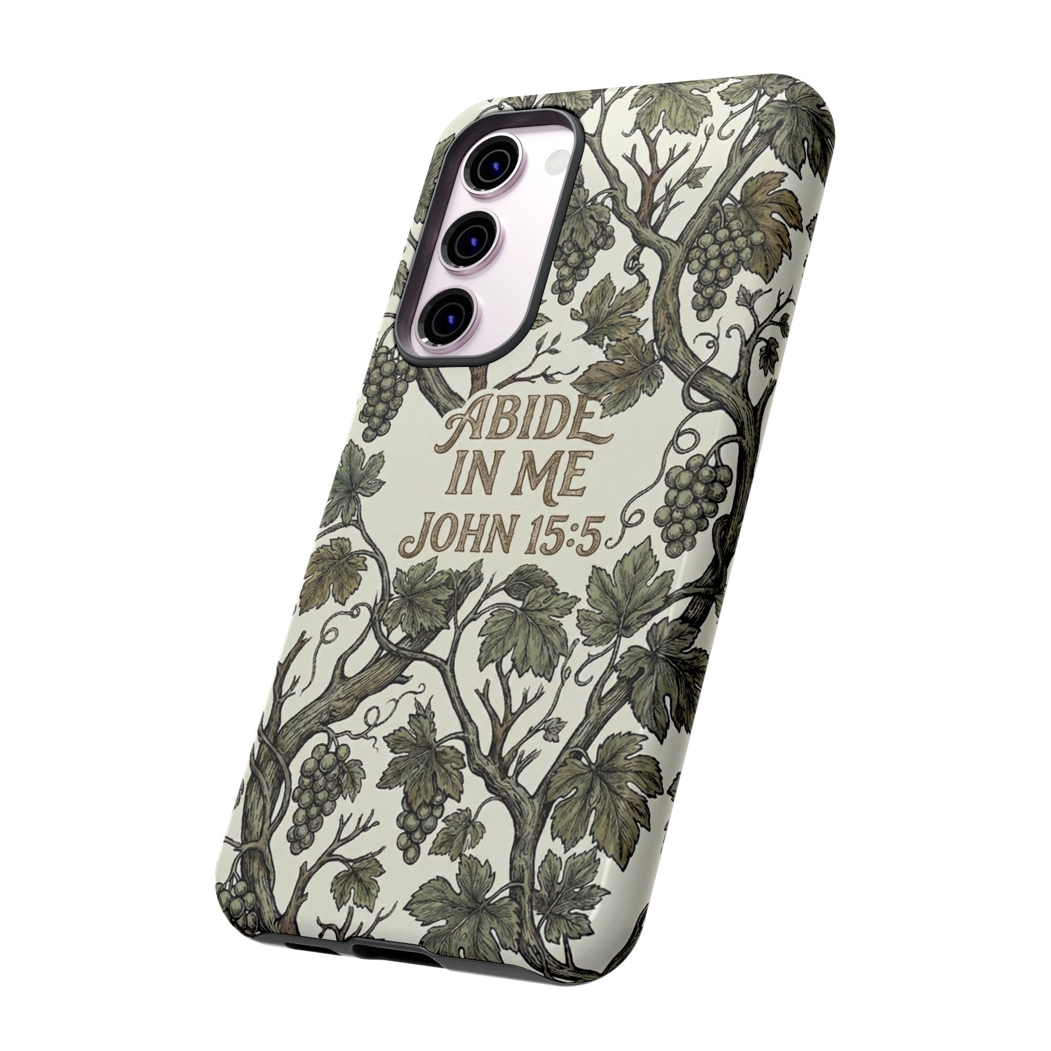 True Vine" Christian Phone Case | John 15 Scripture Art, Earthy Green Botanical Pattern, Nature Faith Gift, Bible Verse Cover
