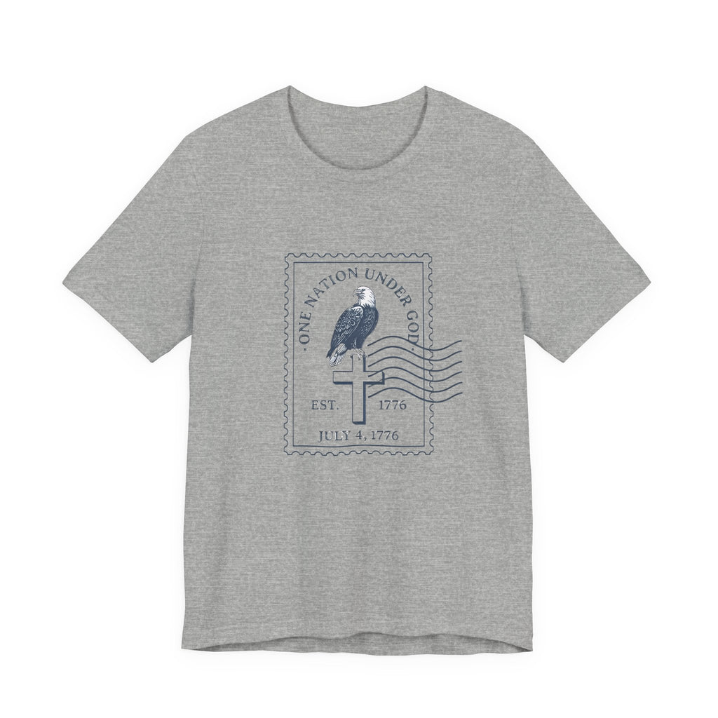 One Nation Under God Shirt, Patriotic Christian T Shirt, July 4 1776 Americana Tee, Stamp Design, Faith and Freedom Gift, America 250