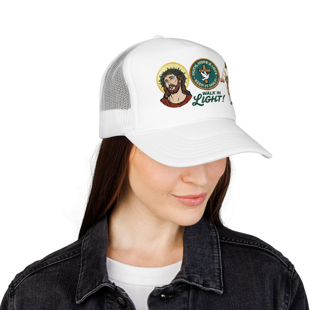 Jesus Foam Trucker Hat, Christian Trucker Cap, Embroidered Jesus Hat, Faith Based Hat, Church Hat, Religious Gift for Him