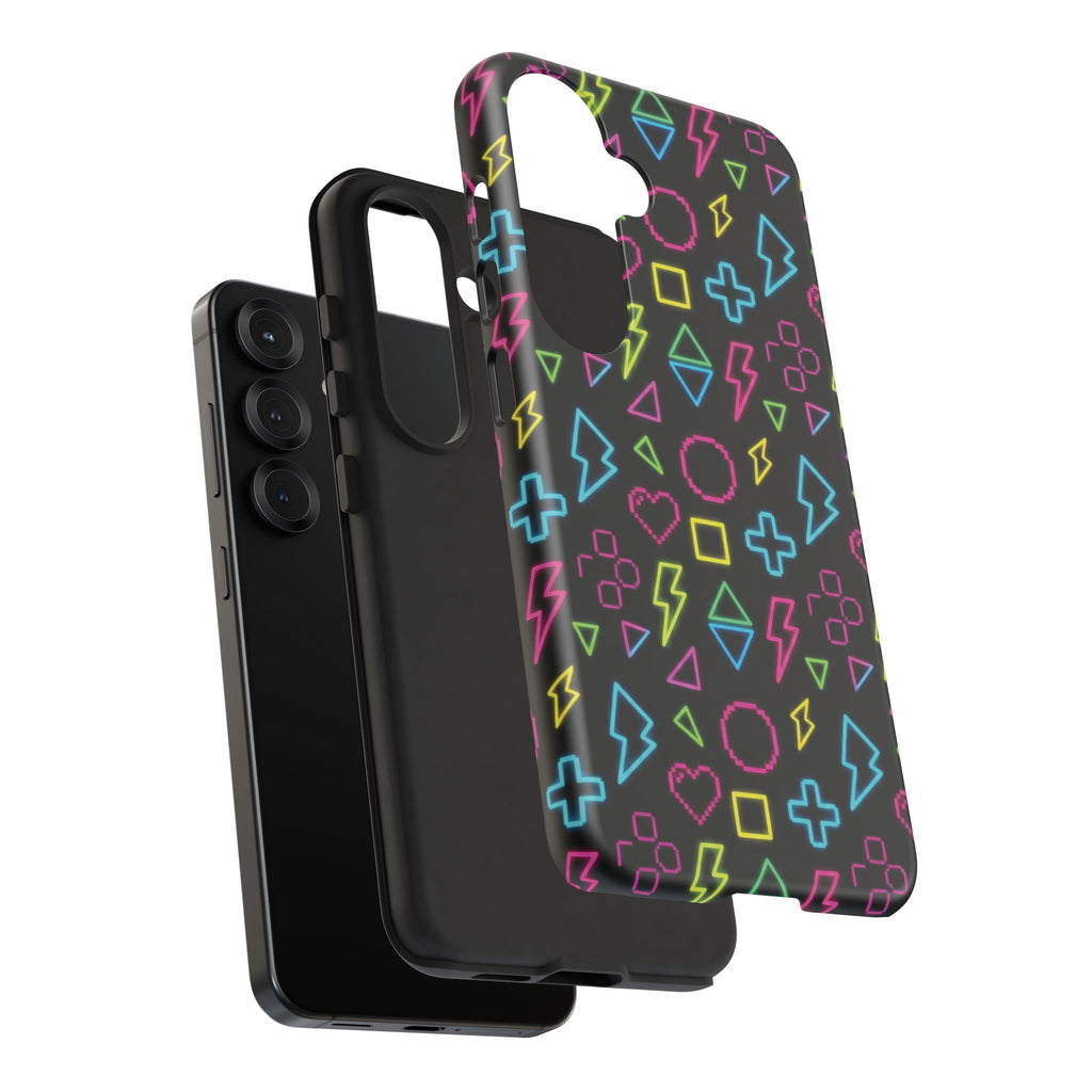 Electric Savior" Retro 90s Christian Phone Case | Neon Synthwave Pixel Art, Lightning Cross & Geometric Design, Bold Faith Gift
