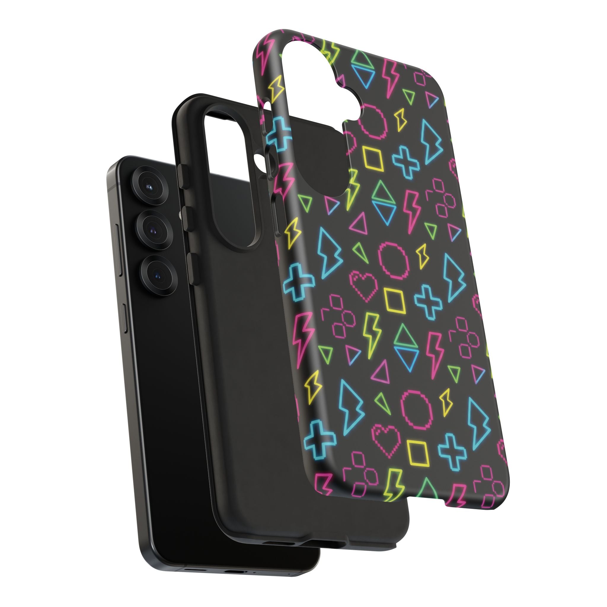 Electric Savior" Retro 90s Christian Phone Case | Neon Synthwave Pixel Art, Lightning Cross & Geometric Design, Bold Faith Gift