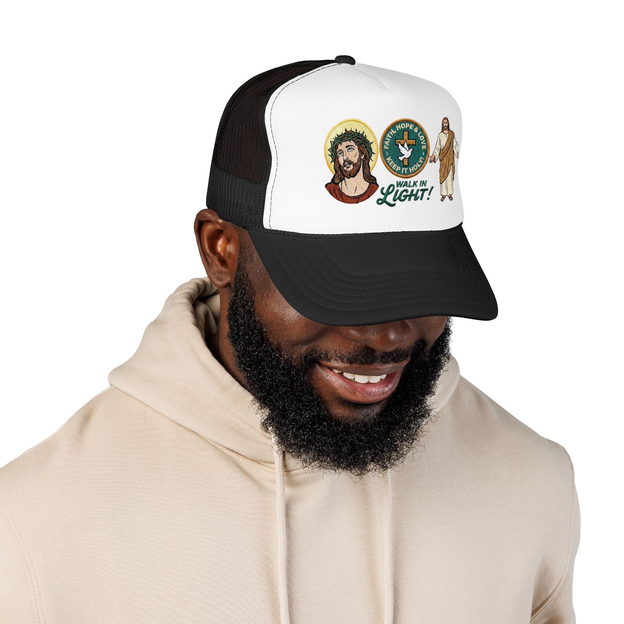 Jesus Foam Trucker Hat, Christian Trucker Cap, Embroidered Jesus Hat, Faith Based Hat, Church Hat, Religious Gift for Him