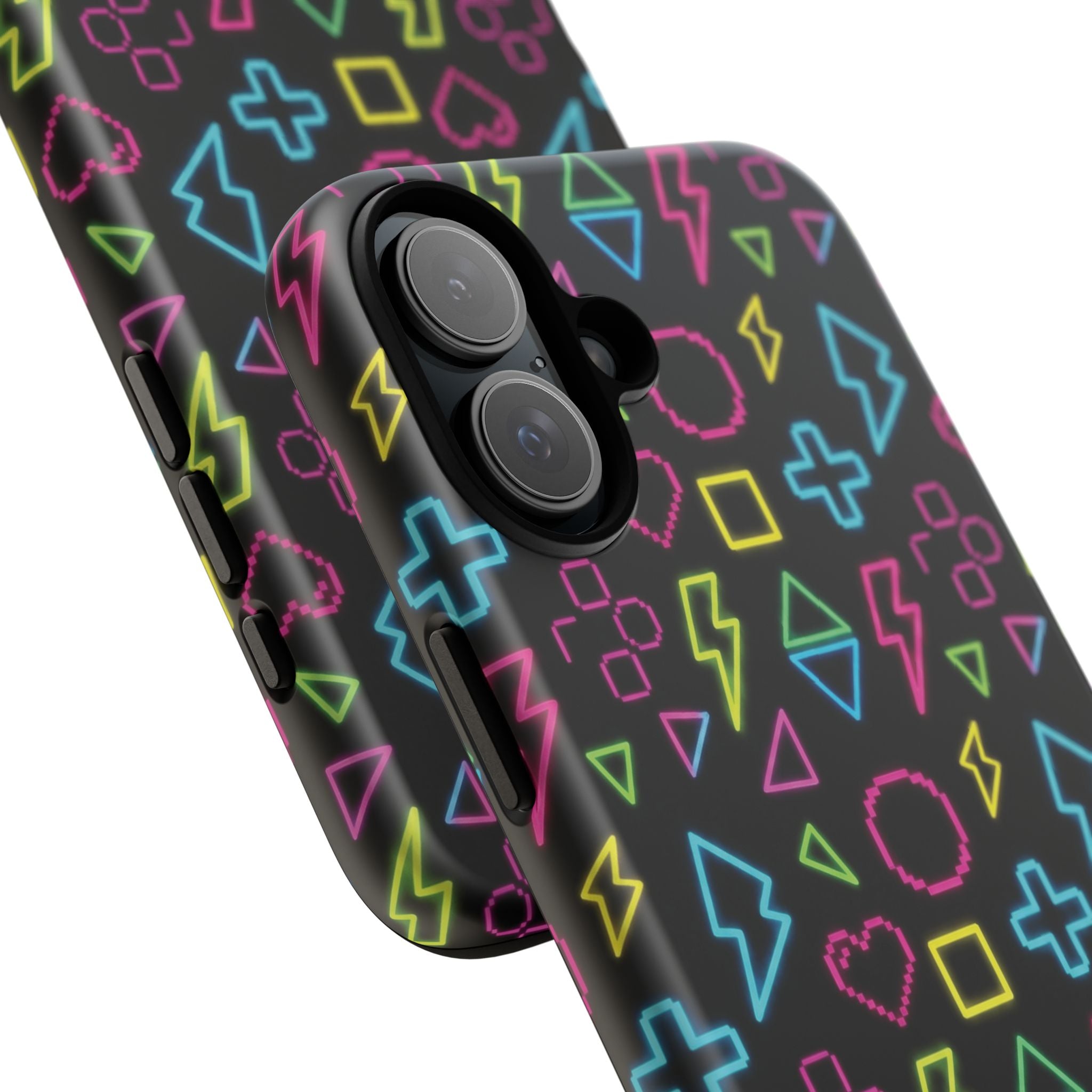 Electric Savior" Retro 90s Christian Phone Case | Neon Synthwave Pixel Art, Lightning Cross & Geometric Design, Bold Faith Gift
