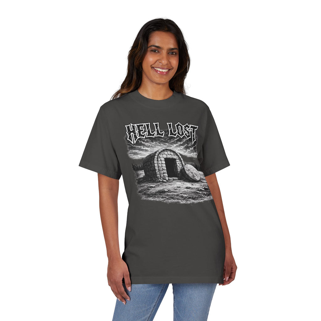Christian Graphic T Shirt Hell Lost Illustration | Dark Faith Streetwear Tee | Gothic Christian Shirt | Black Metal Style Faith Apparel
