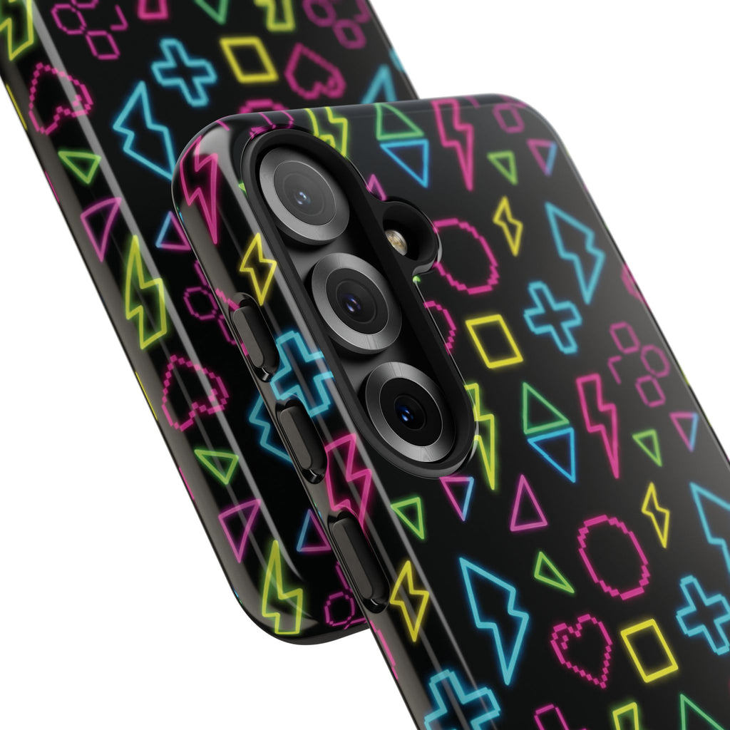 Electric Savior" Retro 90s Christian Phone Case | Neon Synthwave Pixel Art, Lightning Cross & Geometric Design, Bold Faith Gift
