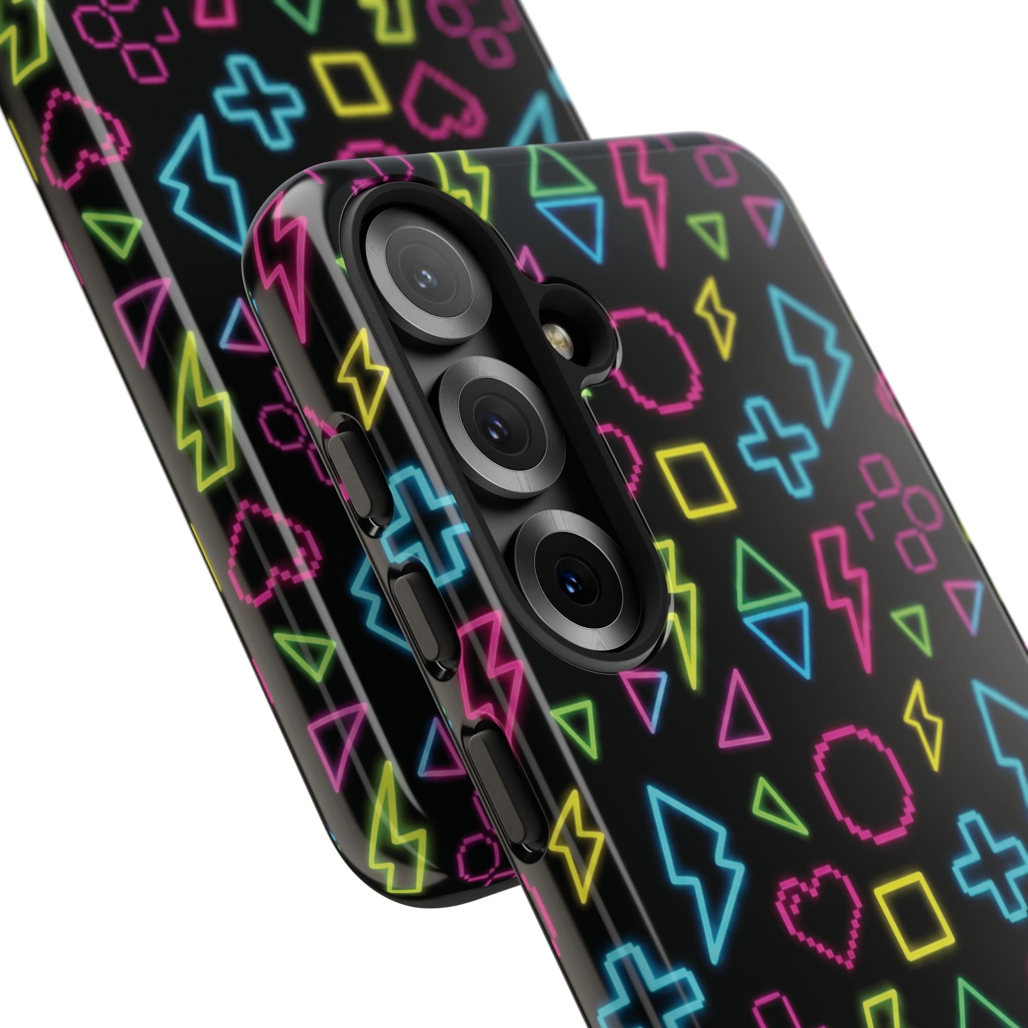 Electric Savior" Retro 90s Christian Phone Case | Neon Synthwave Pixel Art, Lightning Cross & Geometric Design, Bold Faith Gift