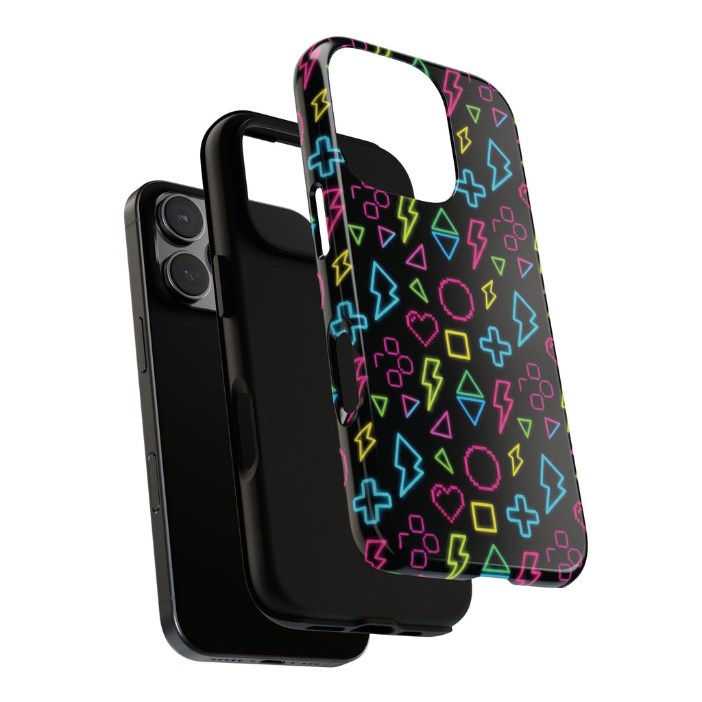 Electric Savior" Retro 90s Christian Phone Case | Neon Synthwave Pixel Art, Lightning Cross & Geometric Design, Bold Faith Gift