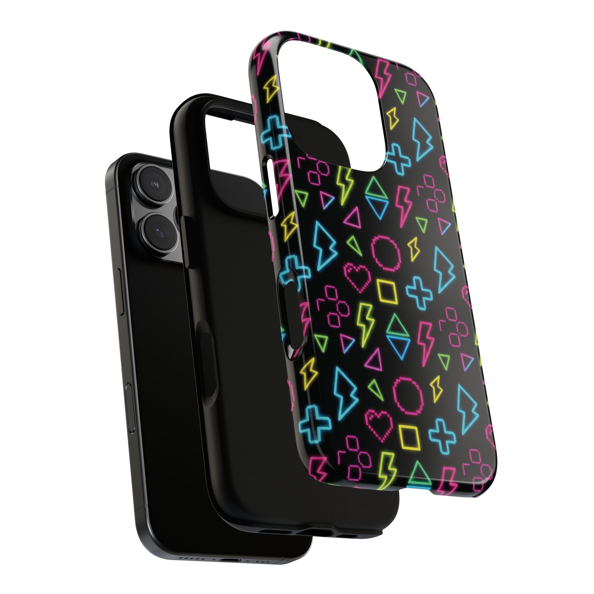 Electric Savior" Retro 90s Christian Phone Case | Neon Synthwave Pixel Art, Lightning Cross & Geometric Design, Bold Faith Gift
